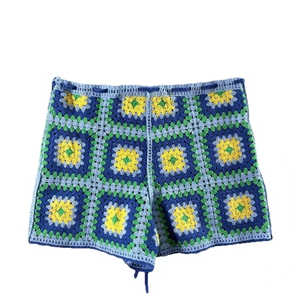 Zara Crochet Set Women Blue Yellow Small Granny Square Boho Festival Matching - Picture 6 of 16